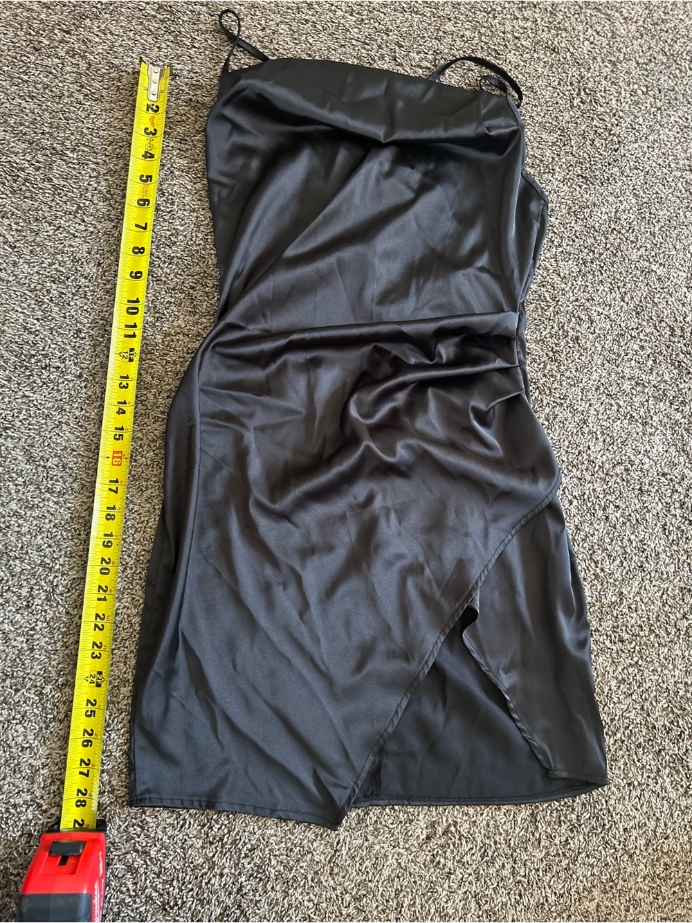 SHEIN Black Satin Slip Dress with Side Overlap
